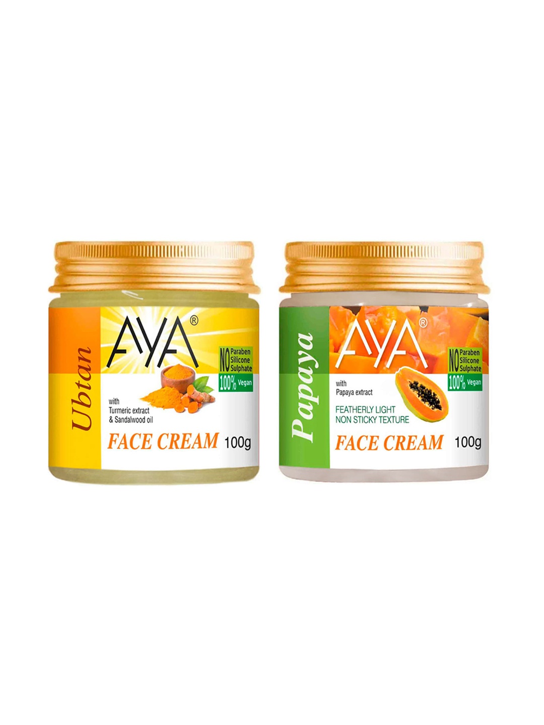 

AYA Set of Papaya & Ubtan Vegan Face Cream - 100 g each, Orange