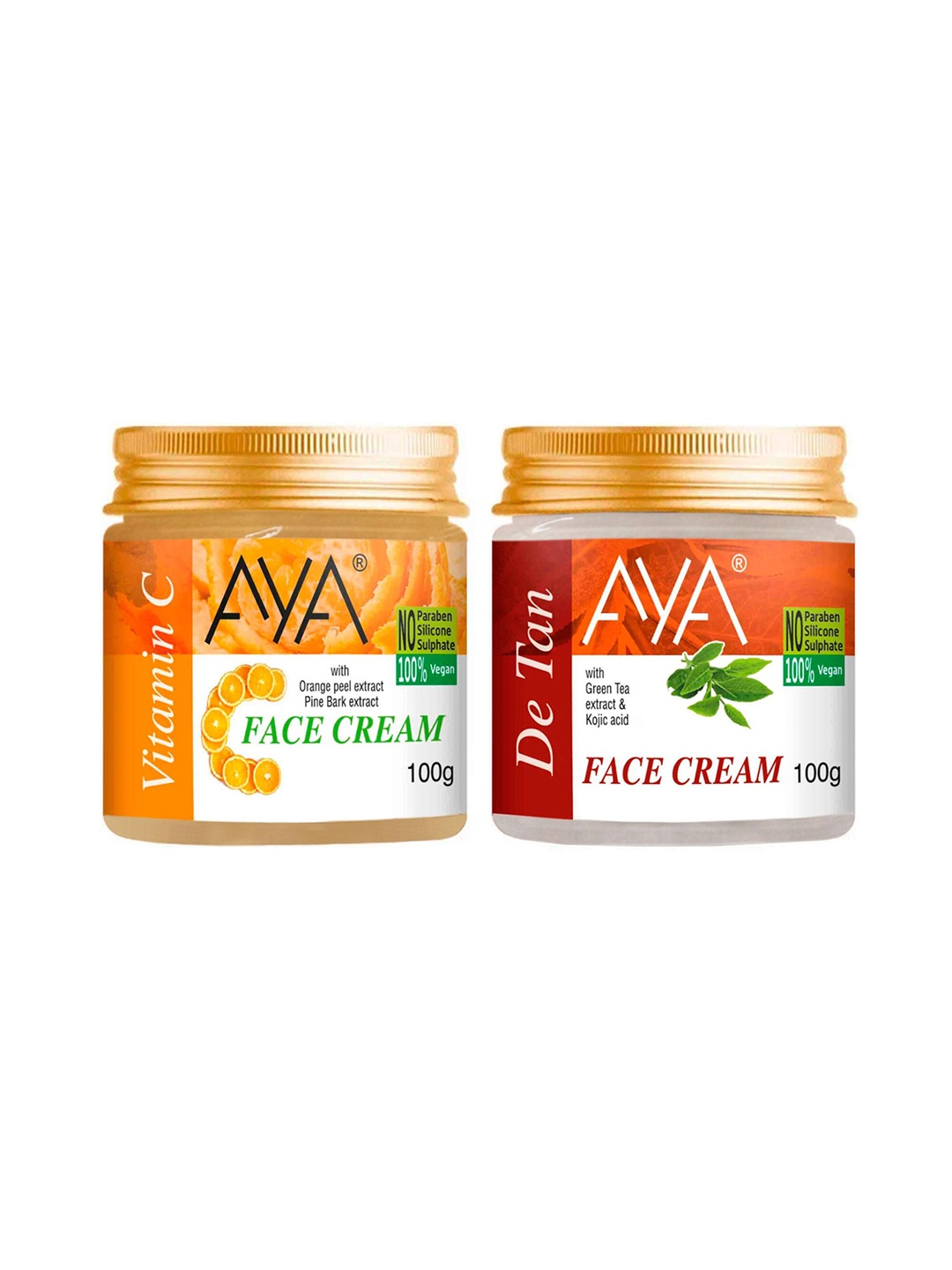 

AYA Set of Vitamin C & De-Tan Vegan Face Cream - 100 g each, Orange