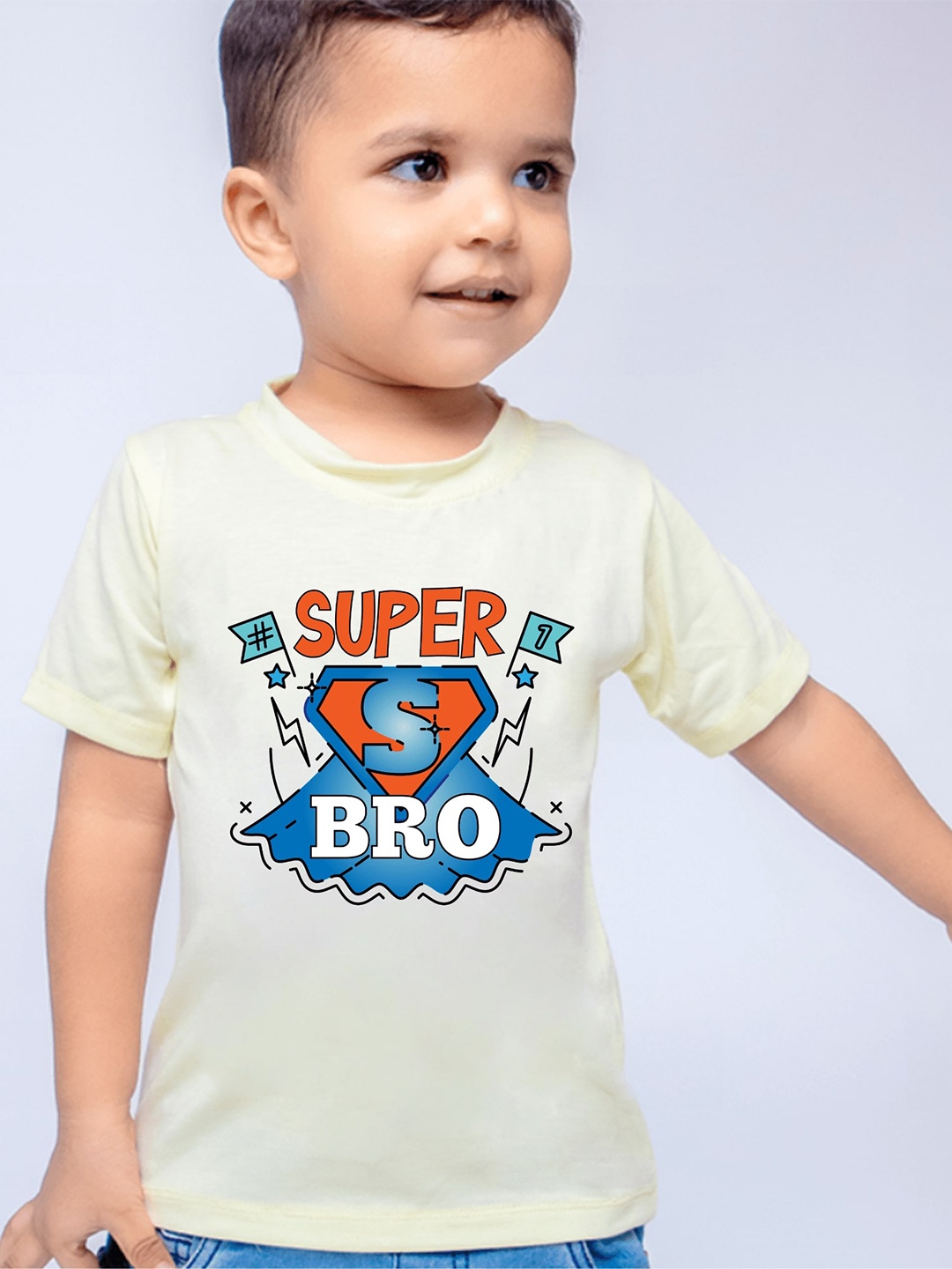 

KNITROOT Boys Super Bro Graphic Printed Knitted Cotton T-Shirt, Yellow