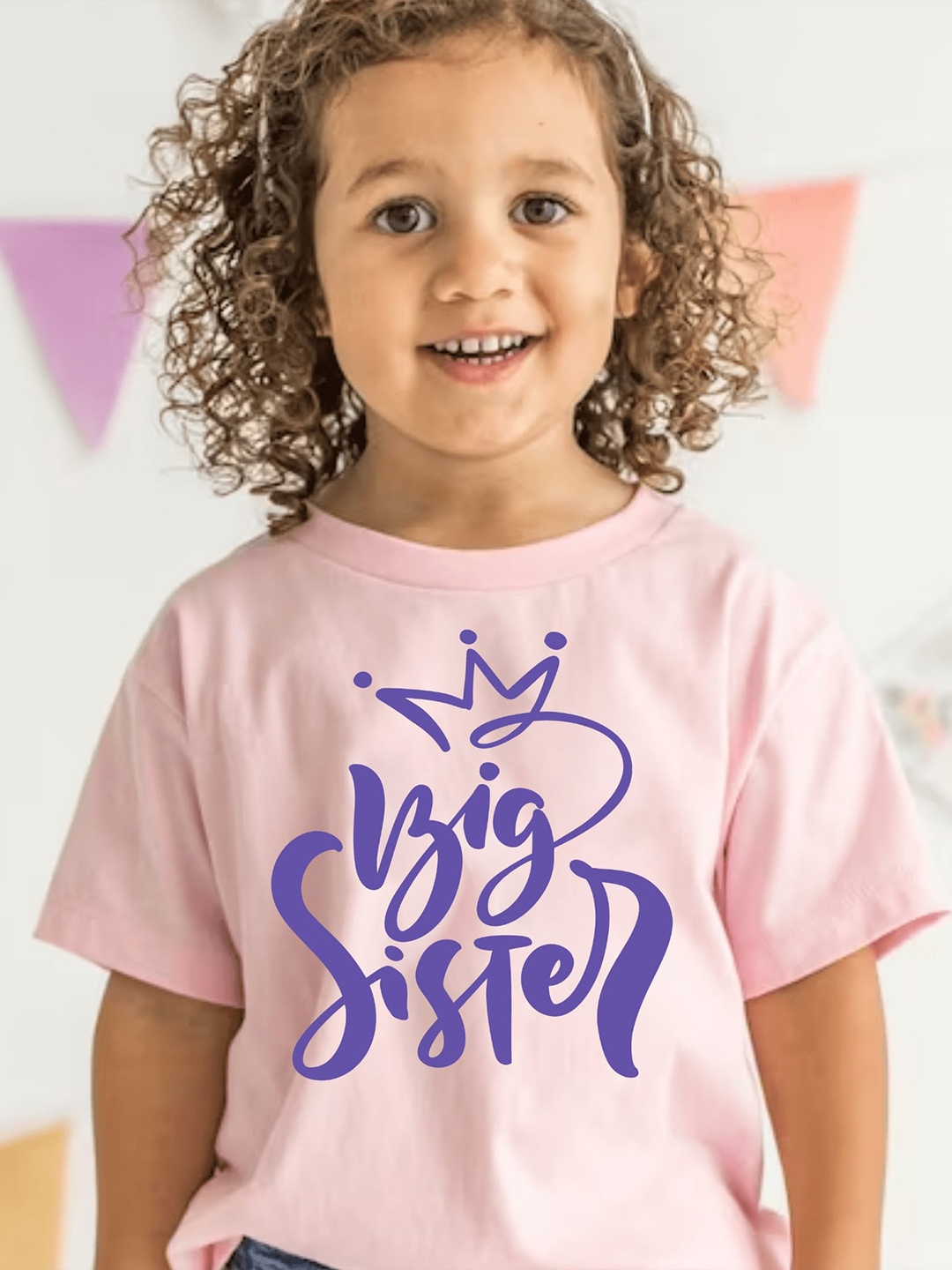 

KNITROOT Girls Big Sister Typography Printed Knitted Cotton T-Shirt, Pink