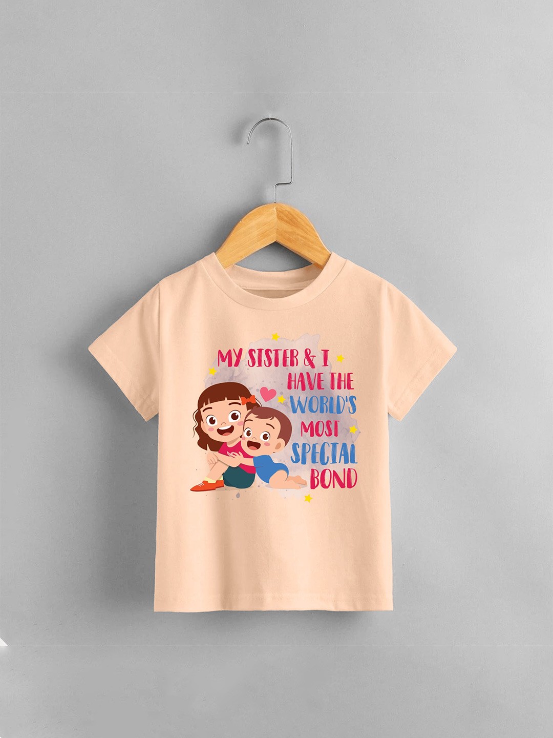 

KNITROOT Unisex Kids Typography Printed Cotton T-shirt, Peach