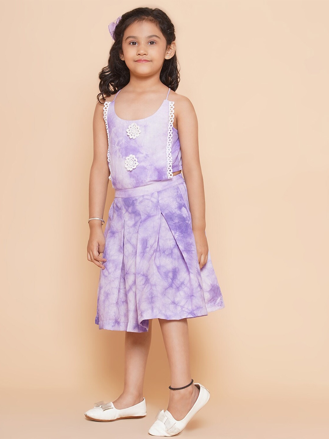 

Modish Couture Girls Lace Insert Dyed Fit & Flare Midi Dress, Purple