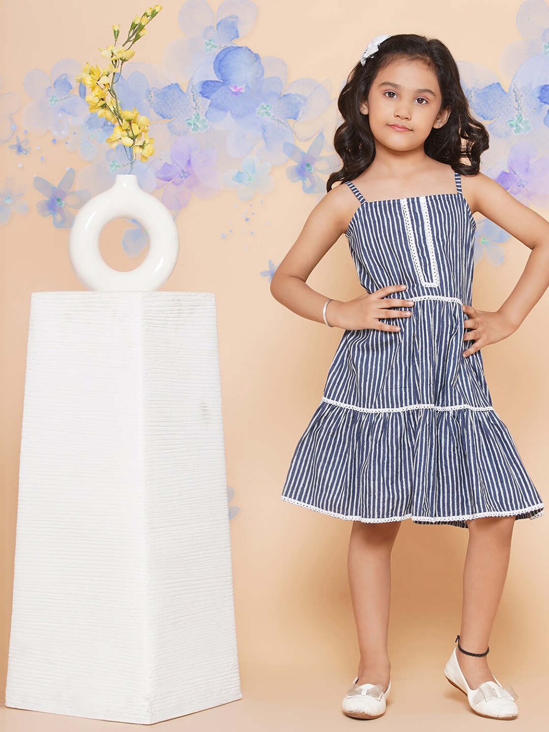 

Modish Couture Striped Sleeveless Pure Cotton A-Line Dress, Blue