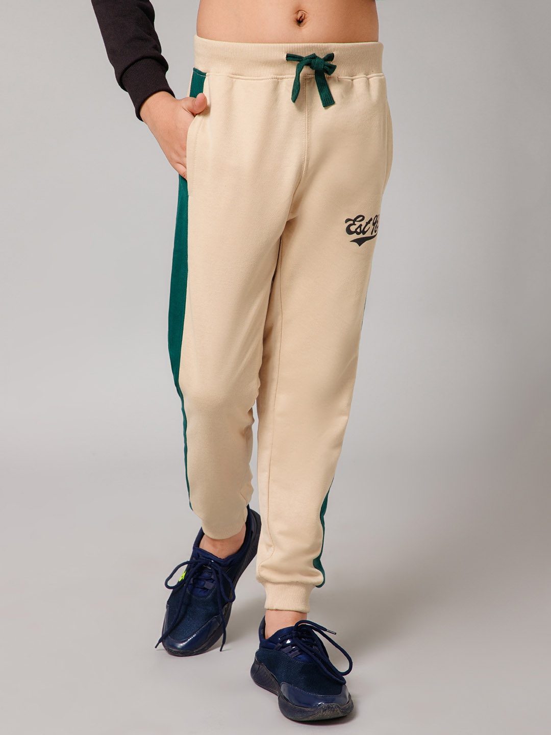 

Alan Jones Boys Colourblocked Cotton Joggers, Beige