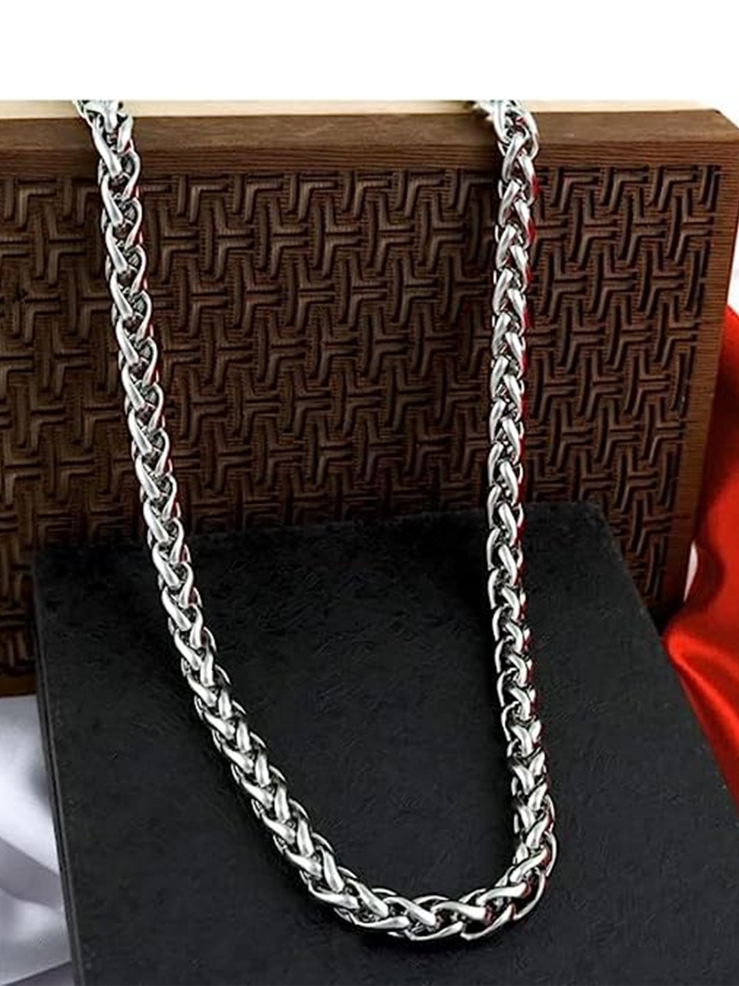 

MYKI Men Stainless Steel Silver-Plated Chain