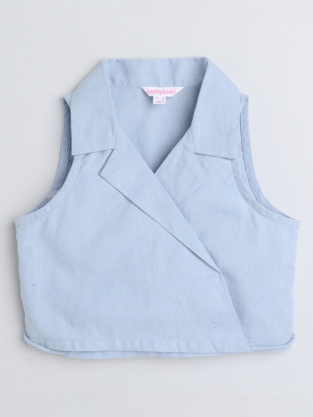 

taffykids Girls Shirt Collar Sleeveless Pure Linen Crop Wrap Top, Blue