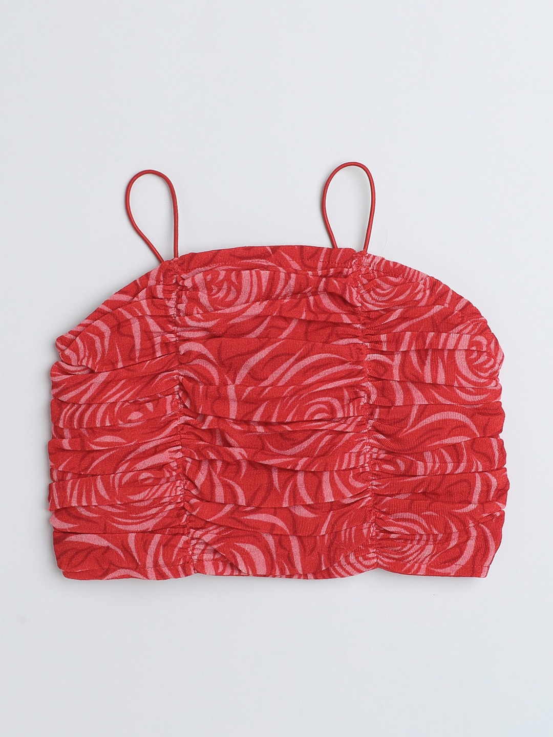 

taffykids Girls Floral Printed Ruched Crop Top, Red