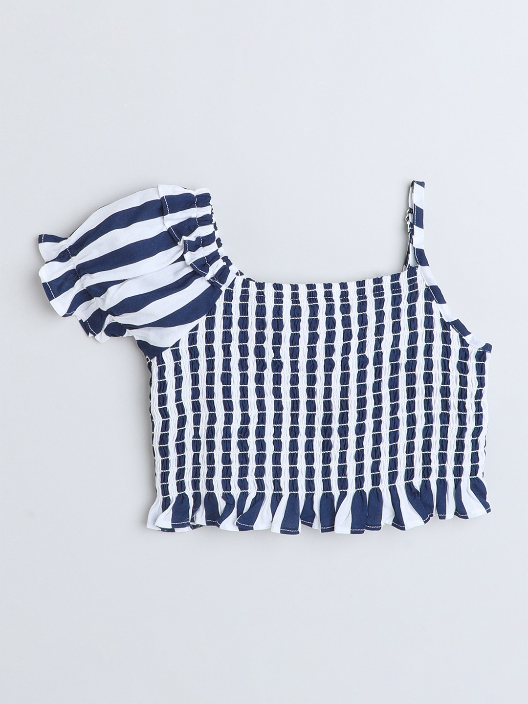 

taffykids Girls Striped Smocked Pure Cotton Top, Blue