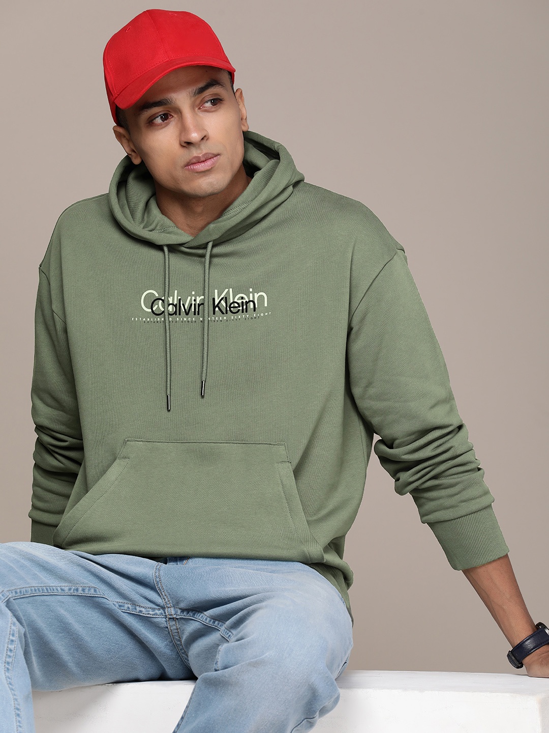 

Calvin Klein Jeans Pure Cotton Hooded Sweatshirt, Olive