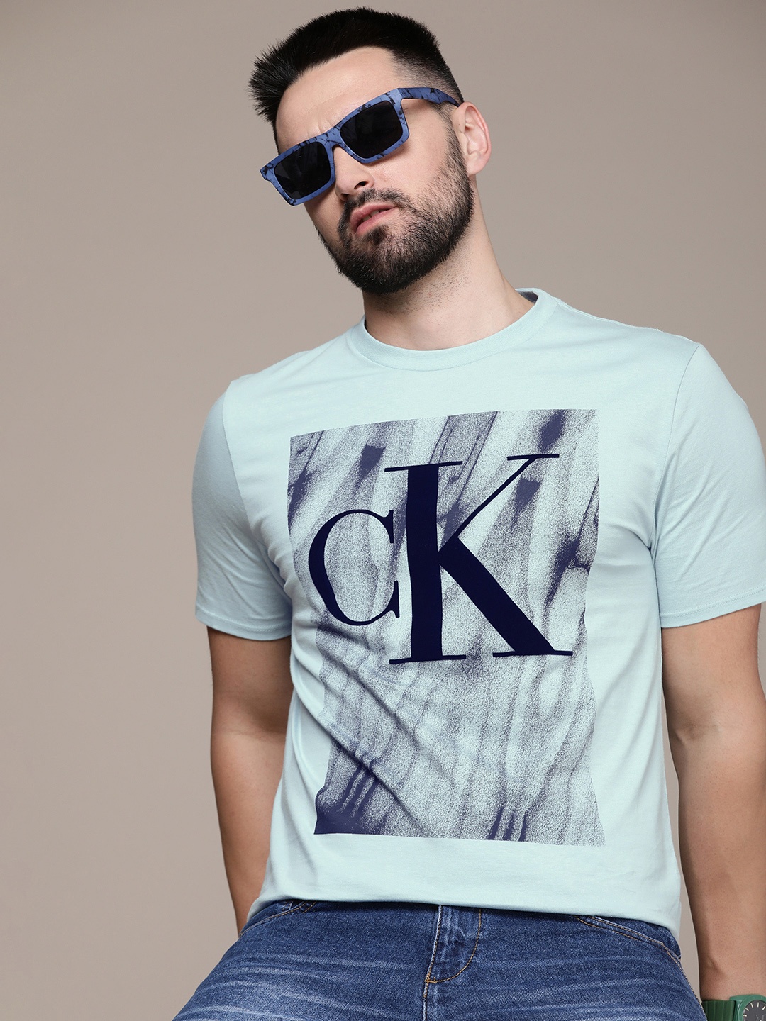 

Calvin Klein Jeans Pure Cotton Brand Logo Printed Casual T-shirt, Blue