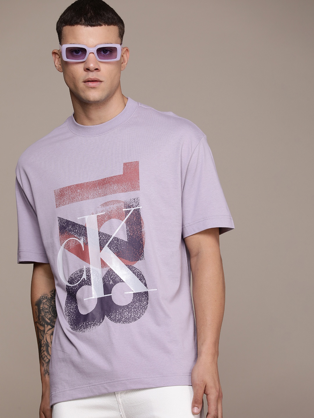 

Calvin Klein Jeans Brand Logo Printed Pure Cotton T-shirt, Lavender