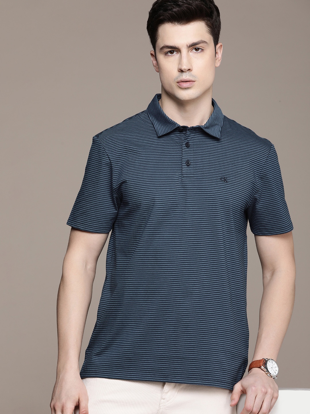 

Calvin Klein Jeans Striped Short Sleeves Polo Collar T-shirt, Navy blue