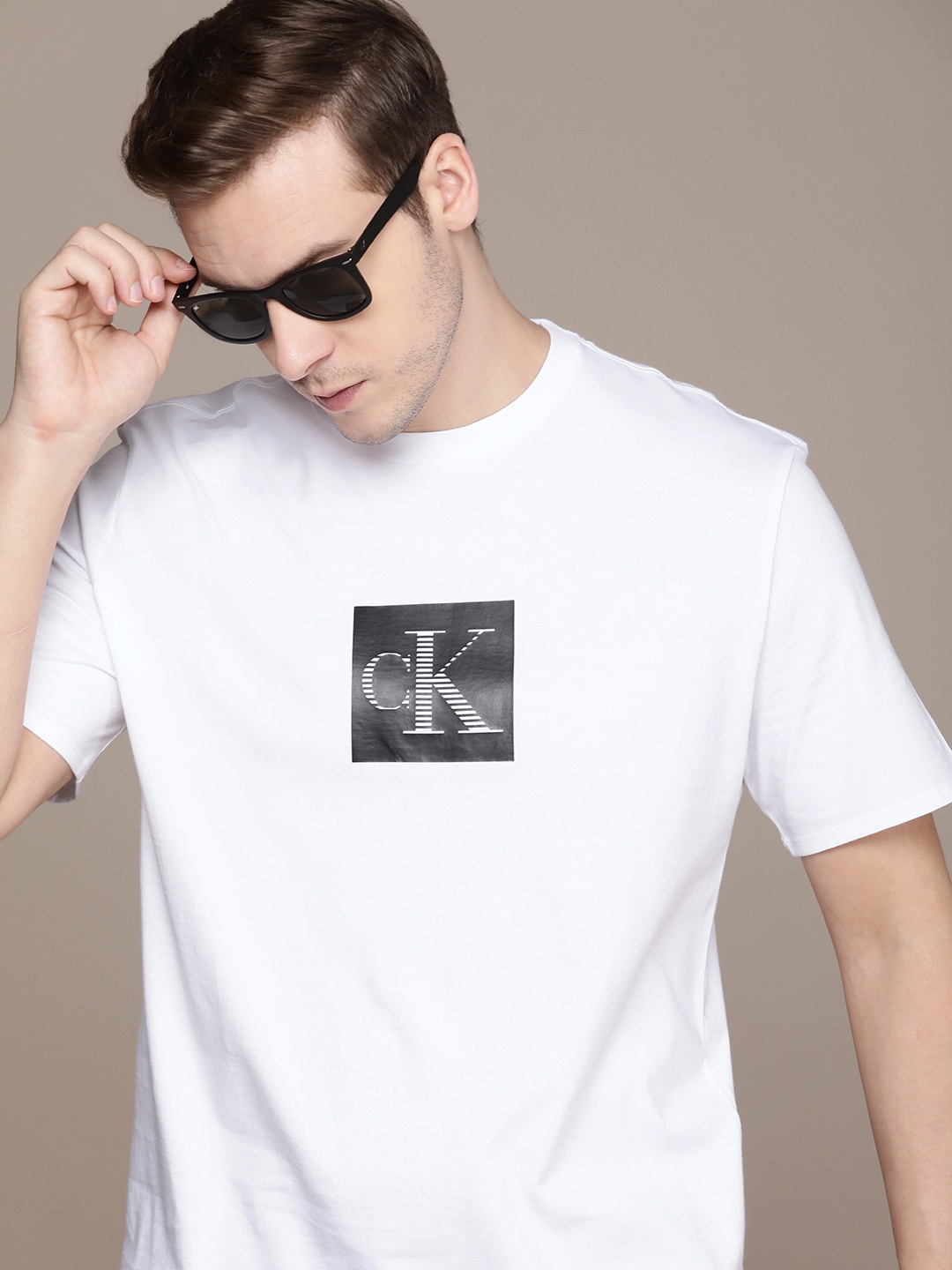 

Calvin Klein Jeans Brand Logo Printed Pure Cotton T-shirt, White