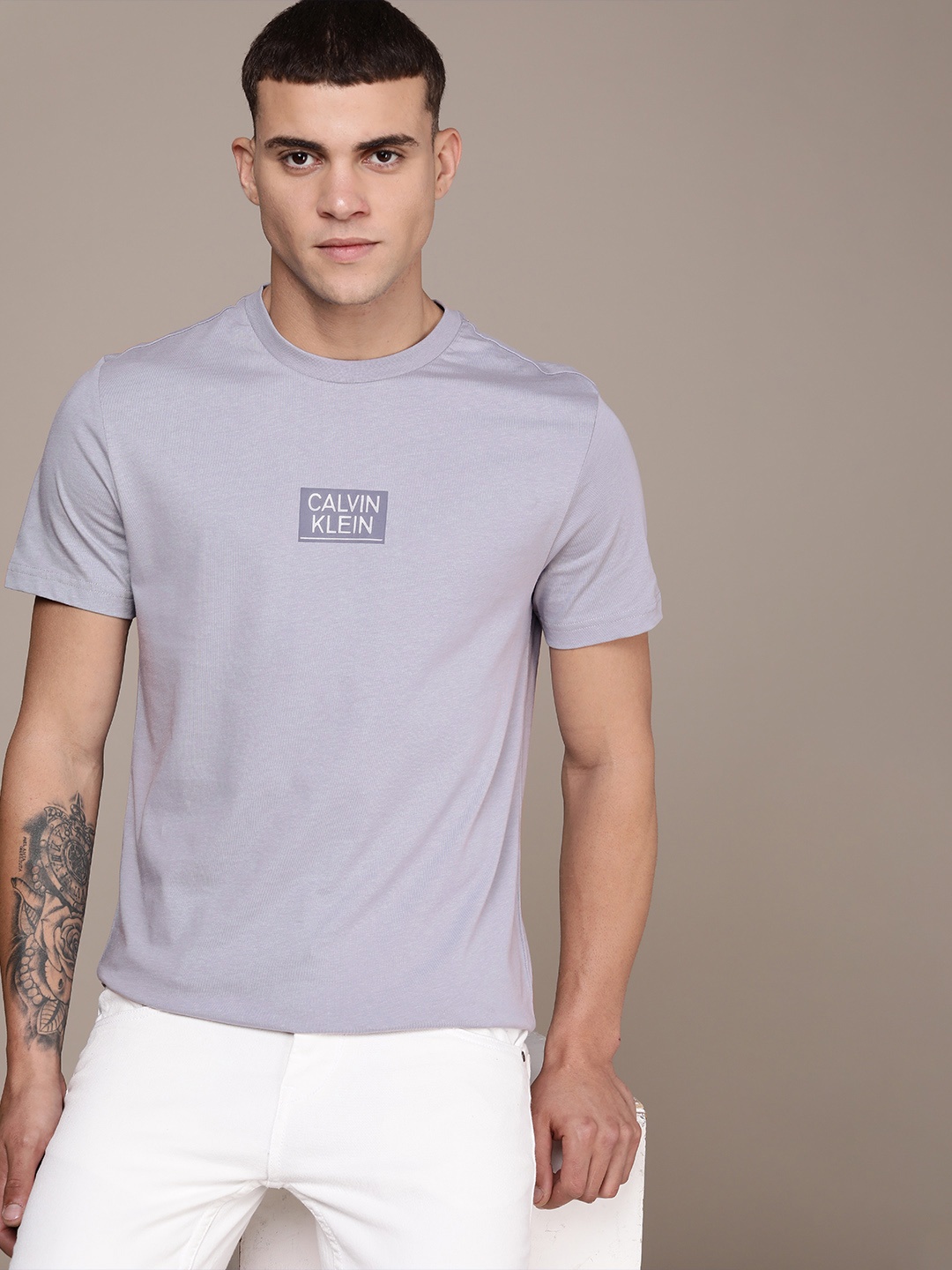 

Calvin Klein Jeans Minimal Brand Logo Printed Detail Pure Cotton T-shirt, Mauve