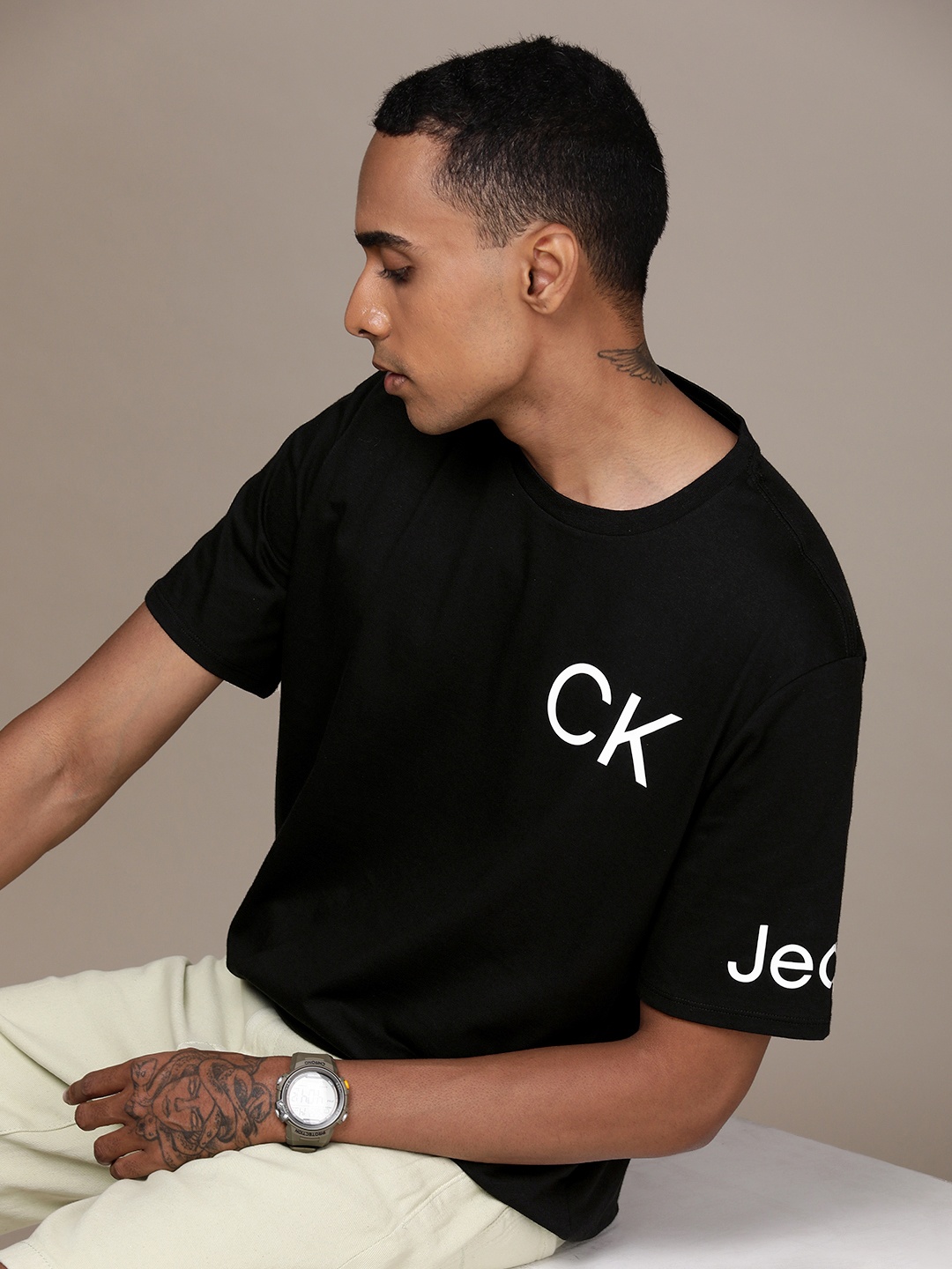 

Calvin Klein Jeans Pure Cotton Brand Logo Printed Casual T-shirt, Black