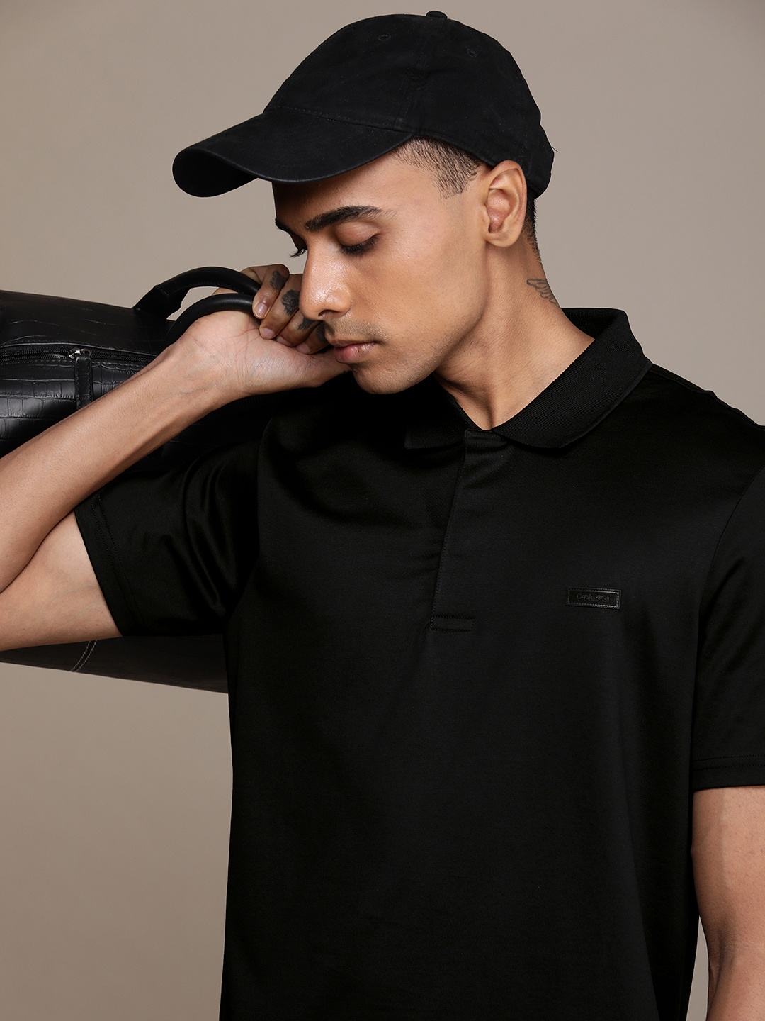 

Calvin Klein Jeans Pure Cotton Polo Collar Casual T-shirt, Black