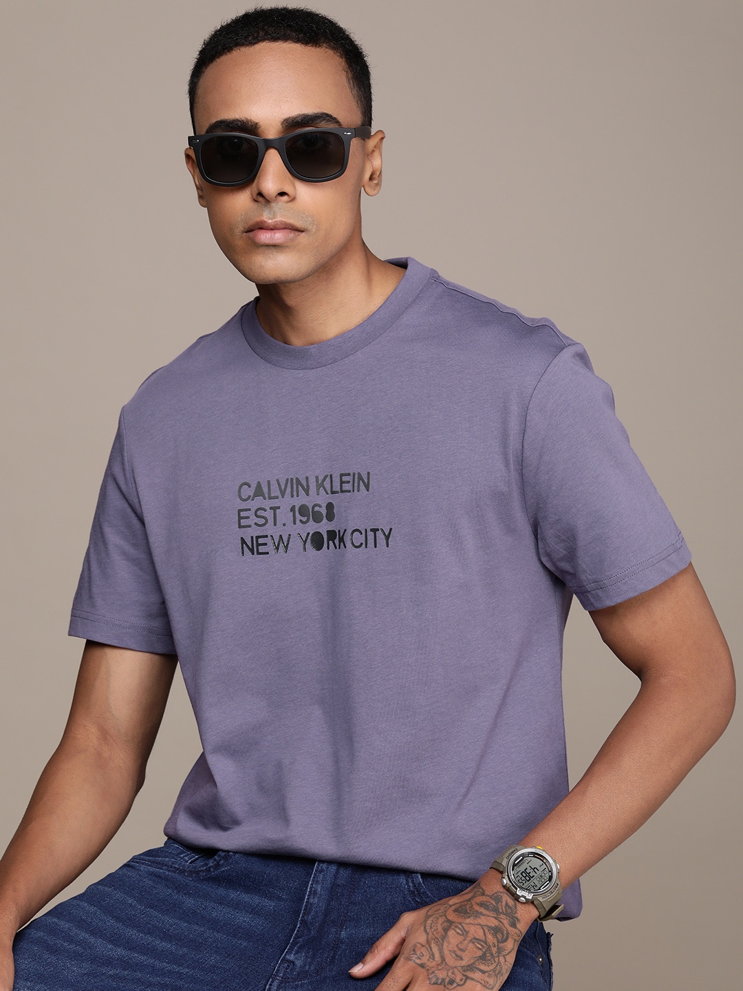 

Calvin Klein Jeans Brand Logo Printed Pure Cotton T-shirt, Purple