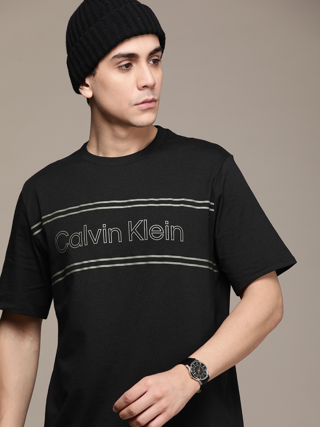 

Calvin Klein Jeans Pure Cotton Brand Logo Printed Casual T-shirt, Black