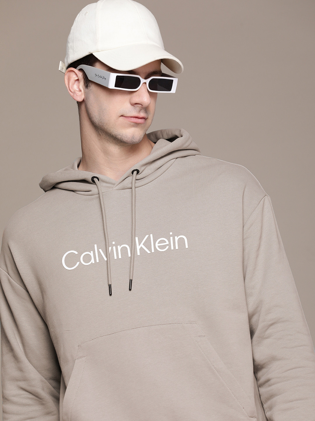 

Calvin Klein Jeans Brand Logo Printed Hooded Pure Cotton Sweatshirt, Grey