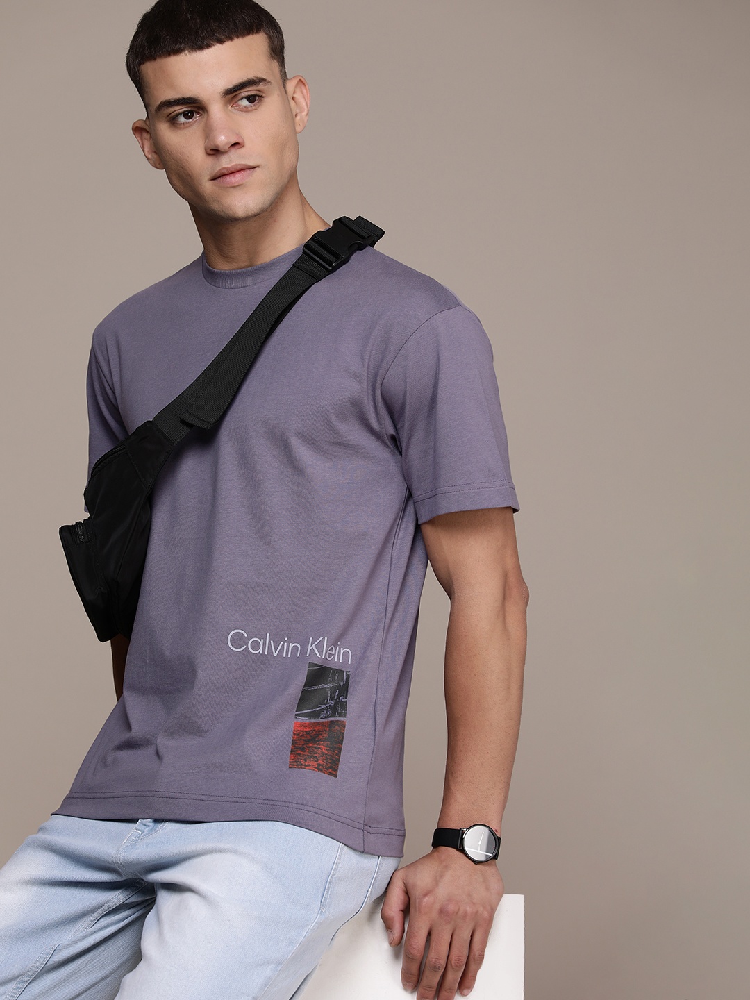 

Calvin Klein Jeans Placement Graphic Print Detail Pure Cotton T-shirt, Purple
