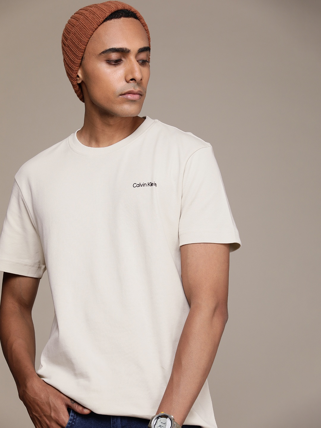 

Calvin Klein Jeans Round Neck Pure Cotton T-shirt, Beige