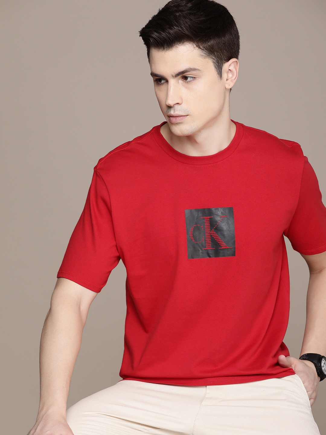 

Calvin Klein Jeans Brand Logo Printed Pure Cotton T-shirt, Red