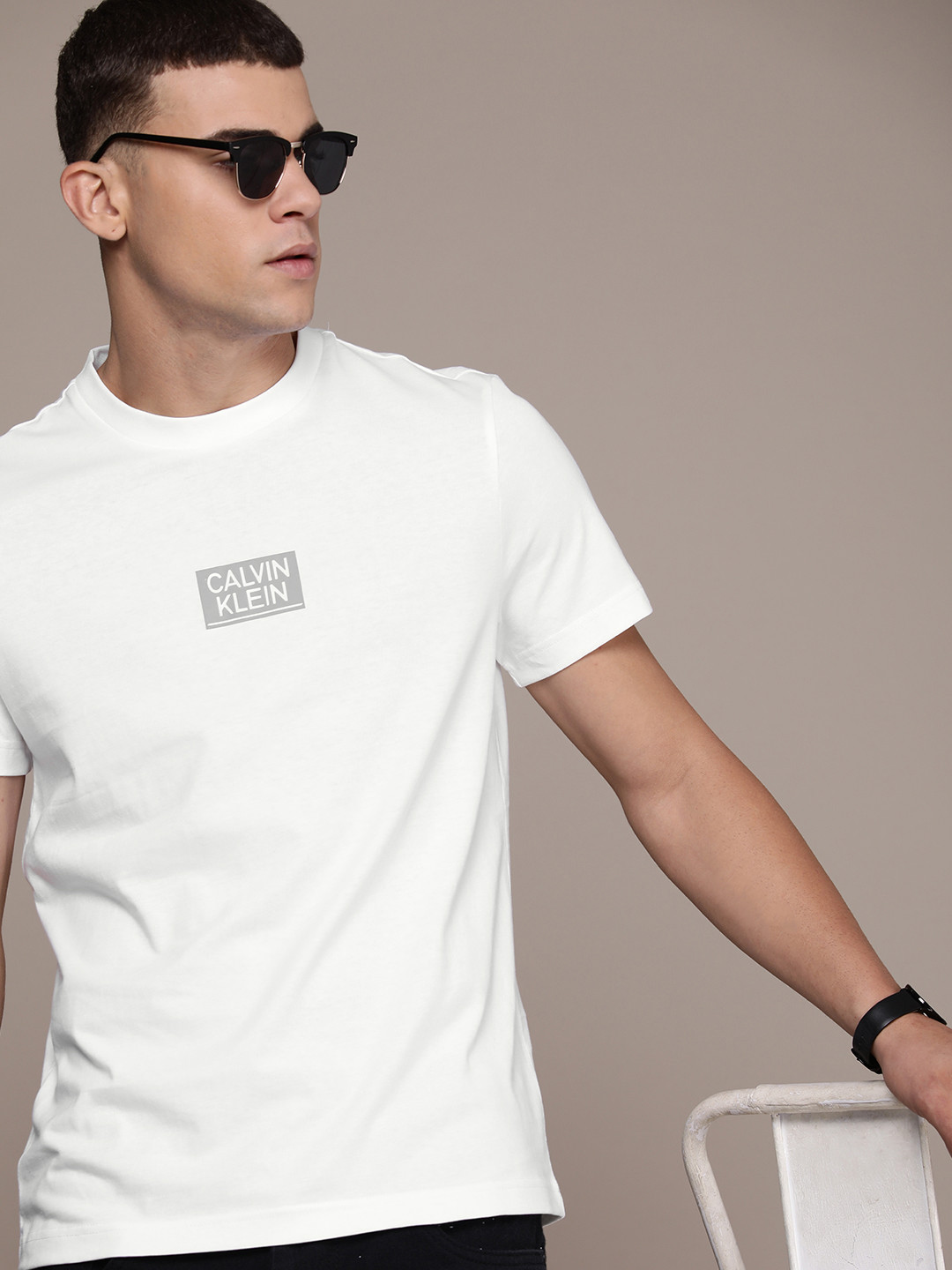 

Calvin Klein Jeans Brand Logo Printed Pure Cotton T-shirt, White