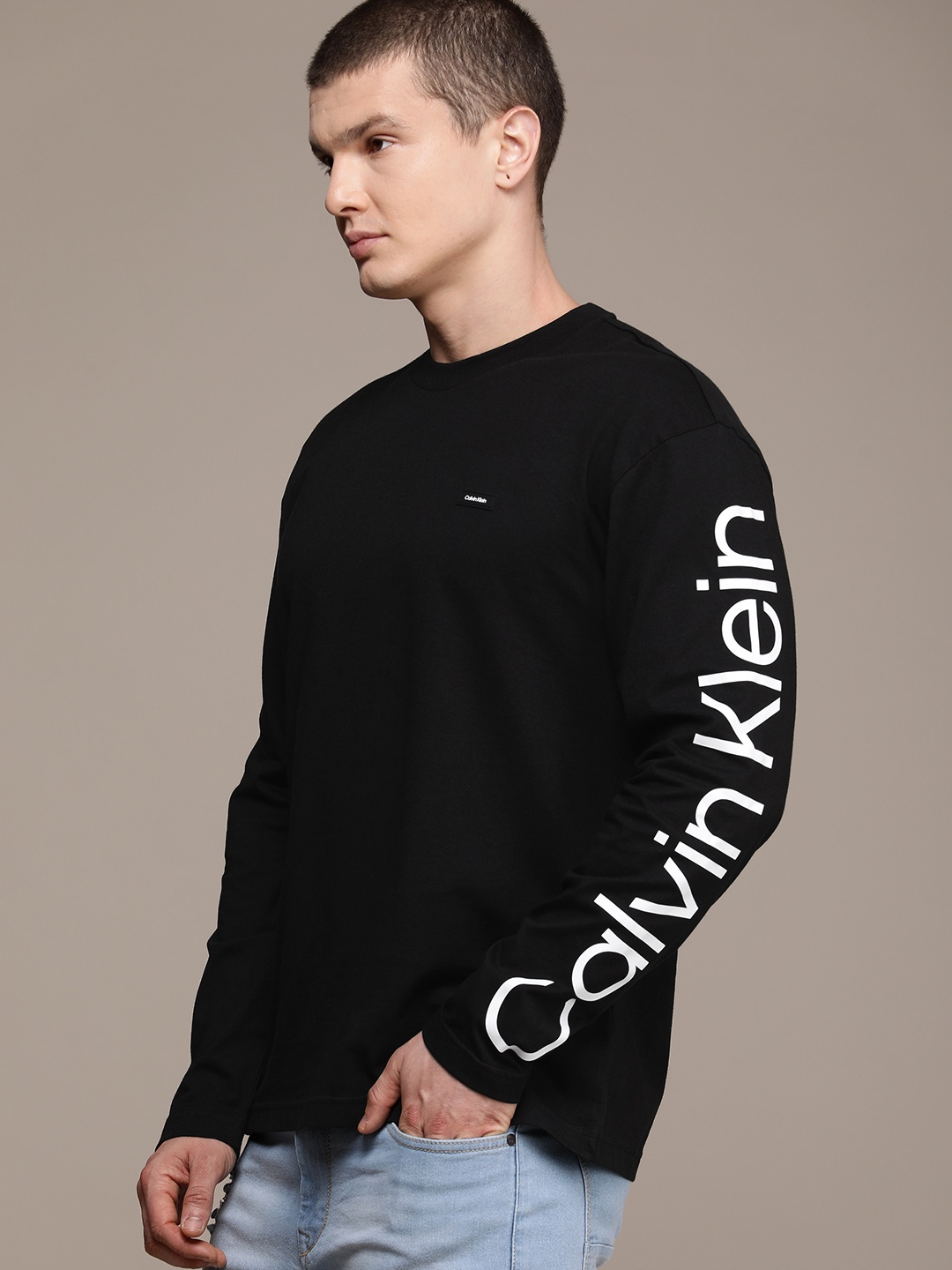 

Calvin Klein Jeans Brand Logo Printed Relaxed Fit Casual T-shirt, Black