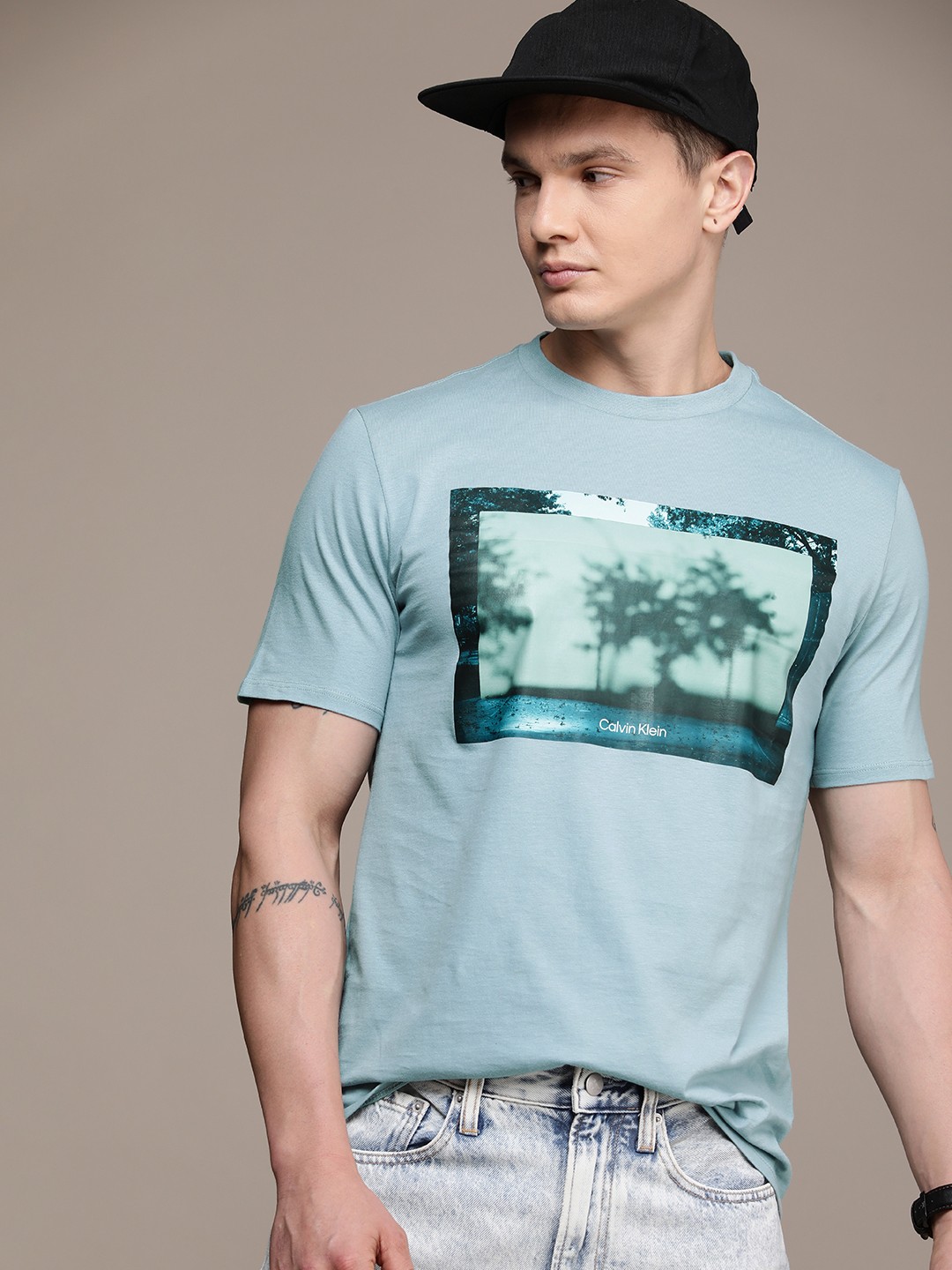 

Calvin Klein Jeans Pure Cotton Graphic Printed Casual T-shirt, Blue