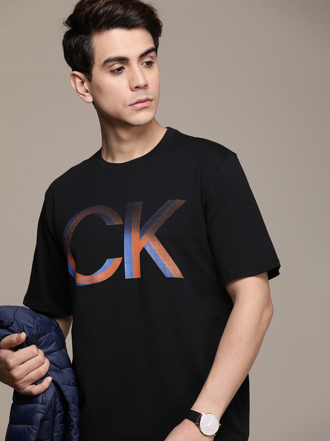 

Calvin Klein Jeans Pure Cotton Brand Logo Printed Casual T-shirt, Black