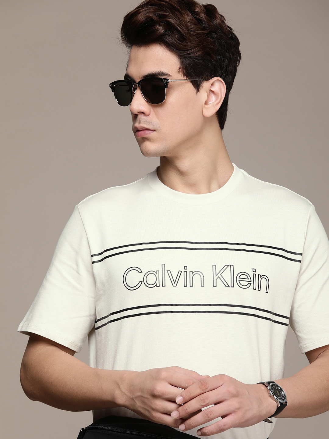 

Calvin Klein Jeans Pure Cotton Brand Logo Printed Casual T-shirt, Off white