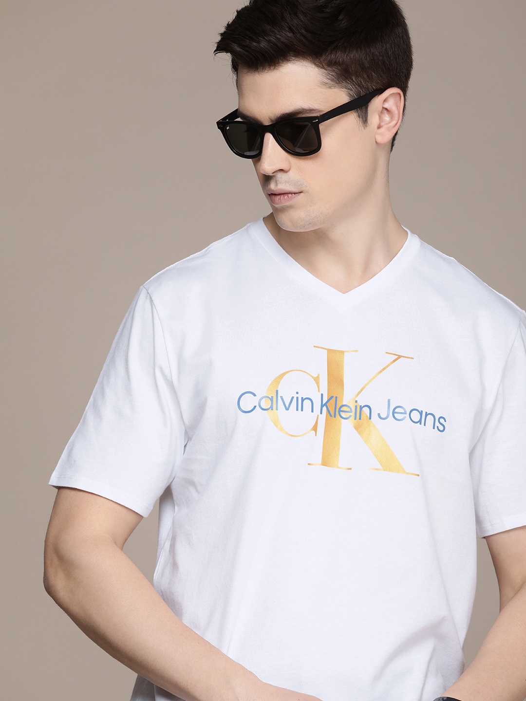 

Calvin Klein Jeans Brand Logo Printed Pure Cotton T-shirt, White