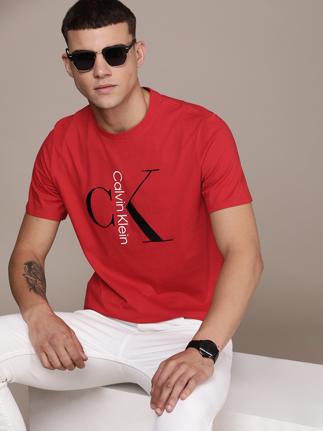 

Calvin Klein Jeans Brand Logo Printed Pure Cotton T-shirt, Red