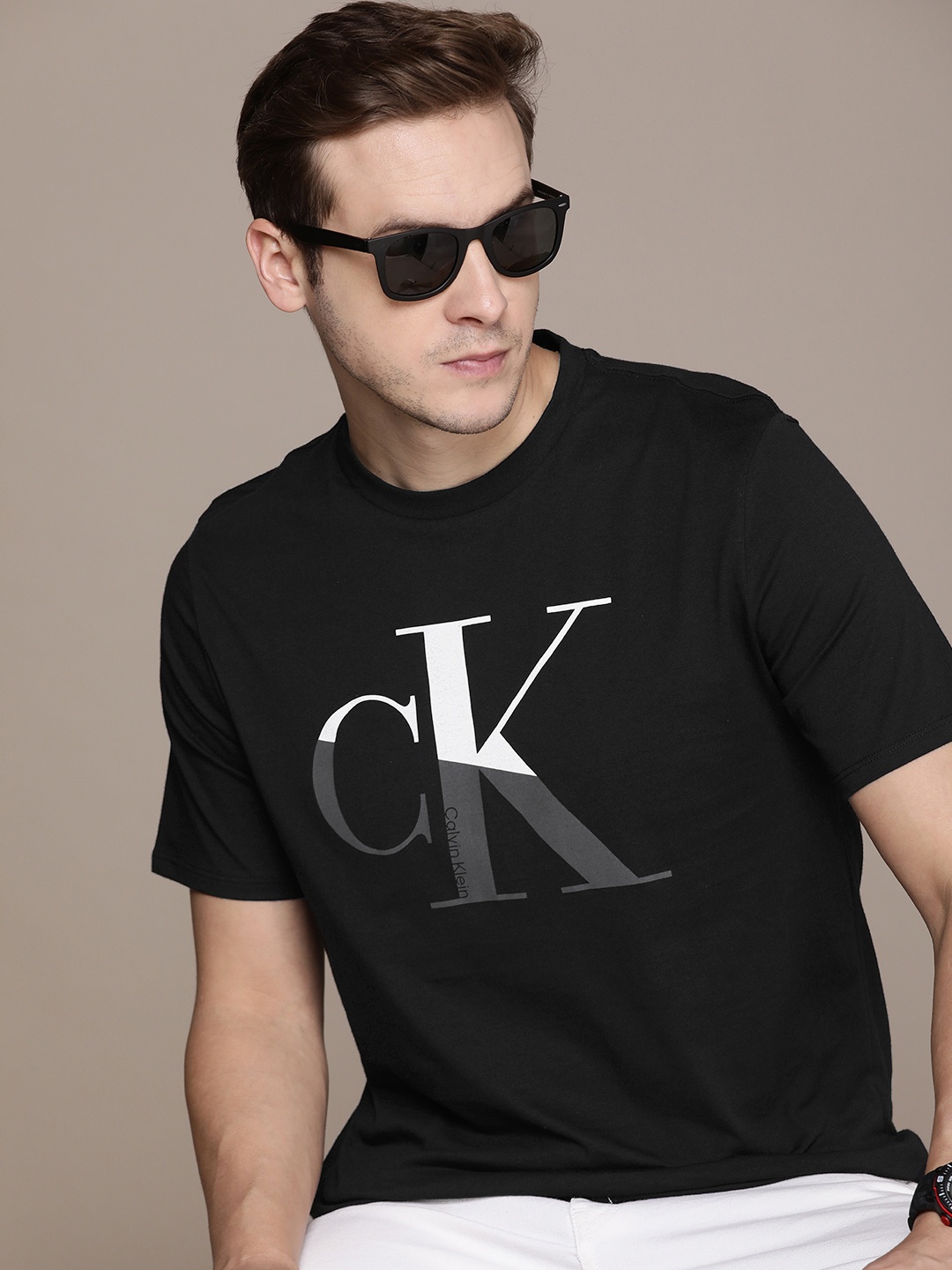 

Calvin Klein Jeans Brand Logo Printed Pure Cotton T-shirt, Black