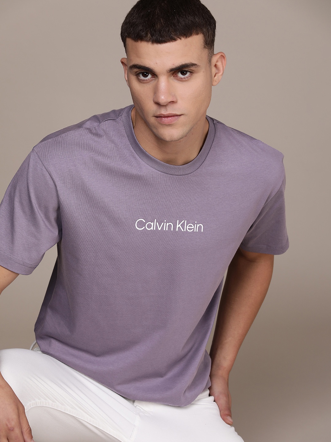 

Calvin Klein Jeans Brand Logo Printed Pure Cotton T-shirt, Purple