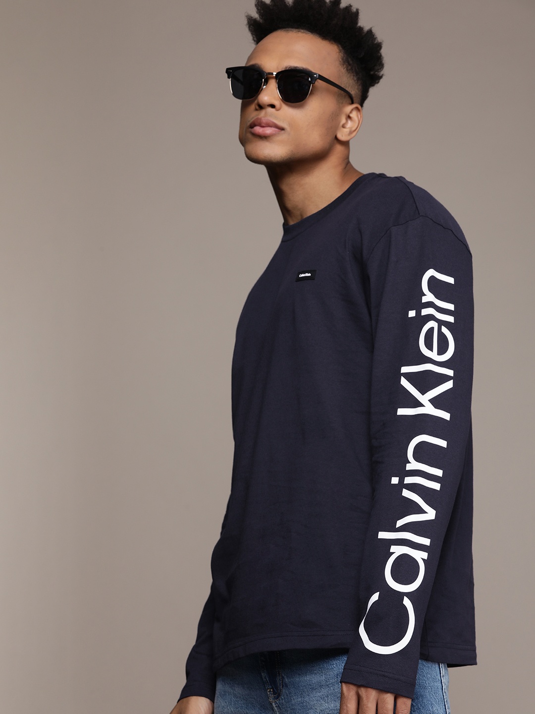 

Calvin Klein Jeans Brand Logo Printed Pure Cotton T-shirt, Navy blue