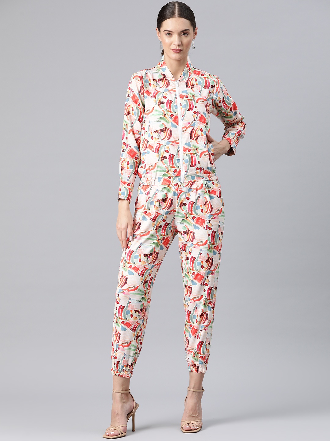 

V Tradition Abstract Printed Shirt with Joggers, Multi