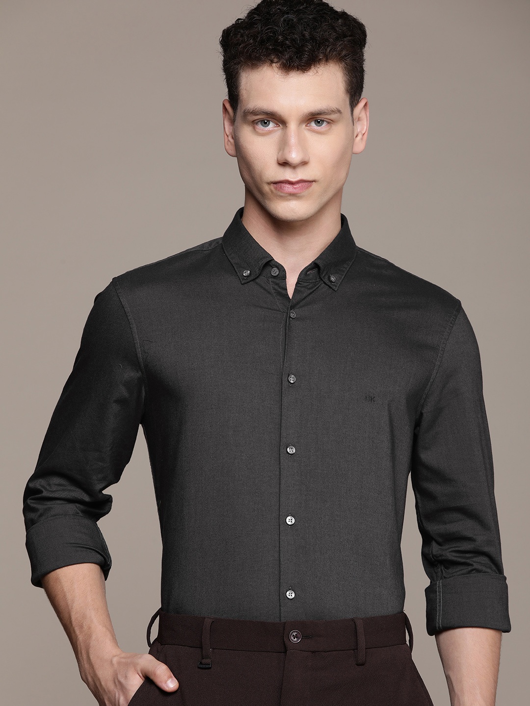 

Calvin Klein Jeans Pure Cotton Slim Fit Smart Casual Shirt, Charcoal