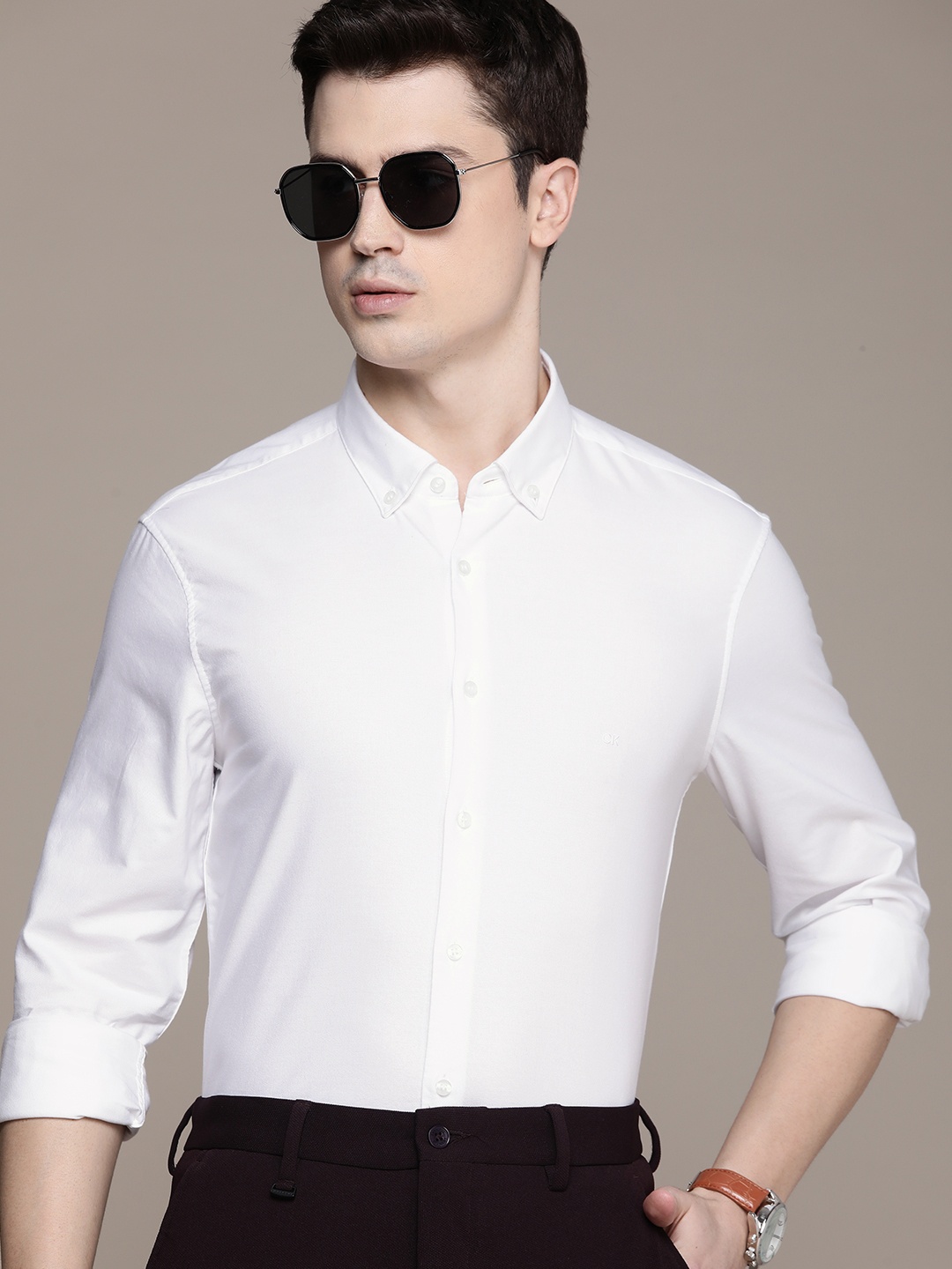 

Calvin Klein Jeans Pure Cotton Slim Fit Smart Casual Shirt, White