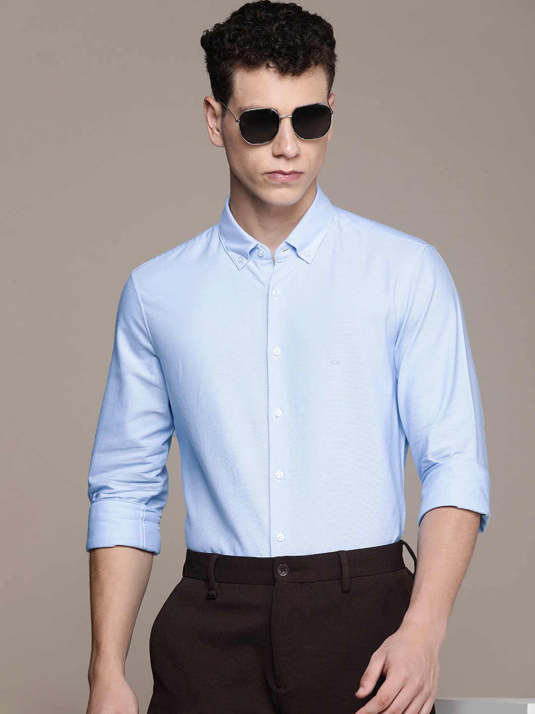 

Calvin Klein Jeans Pure Cotton Slim Fit Smart Casual Shirt, Blue