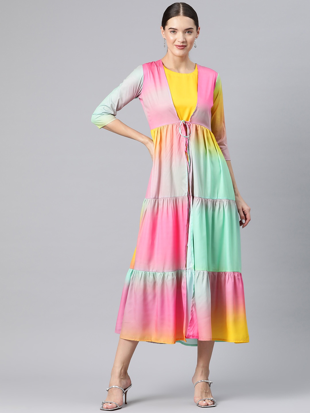 

V TRADITION Organic Cotton A-Line Dress with Shrug, Yellow