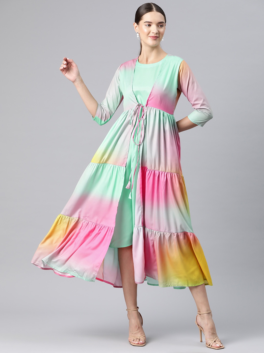 

V TRADITION Organic Cotton A-Line Dress with Shrug, Sea green