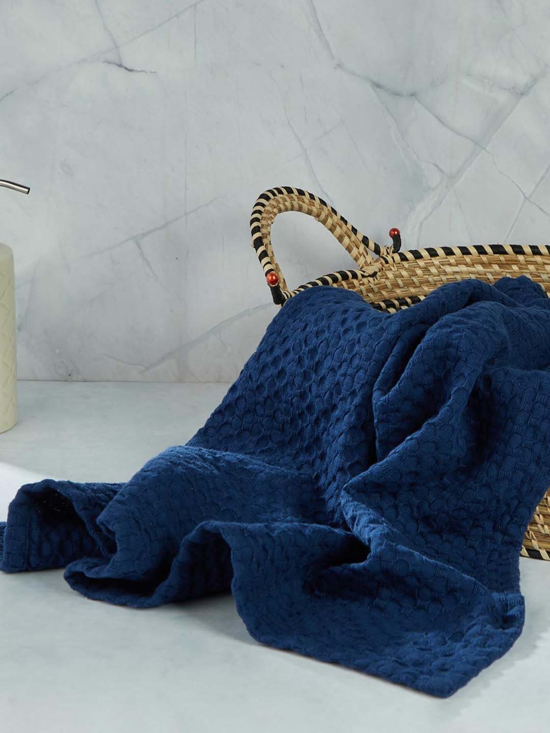 

Fabindia Navy Blue Self Design 225 GSM Cotton Bath Towel