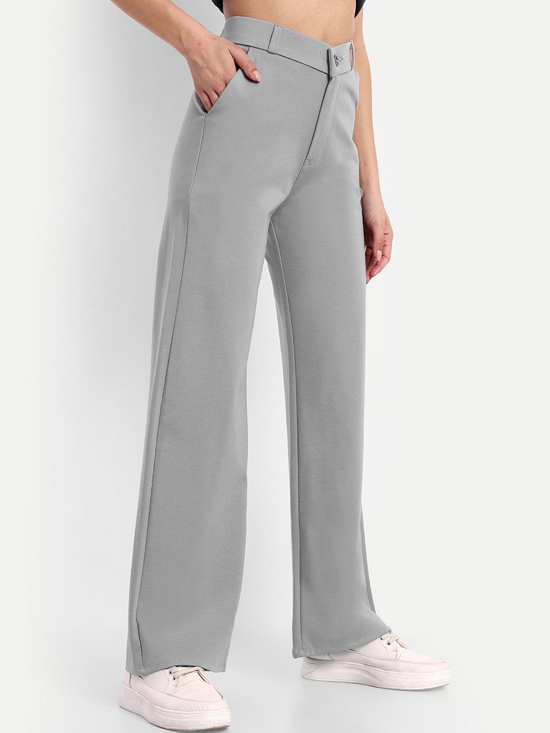 

BROADSTAR Women Smart Loose Fit High-Rise Easy Wash Trousers, Grey