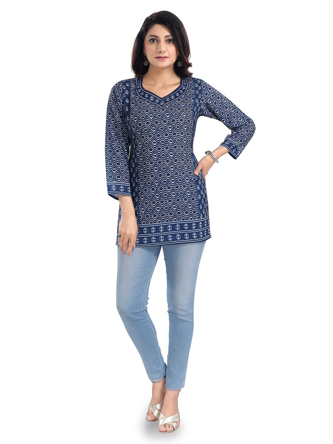 

keshubaba Ethnic Motifs Printed Pure Cotton Kurti, Blue