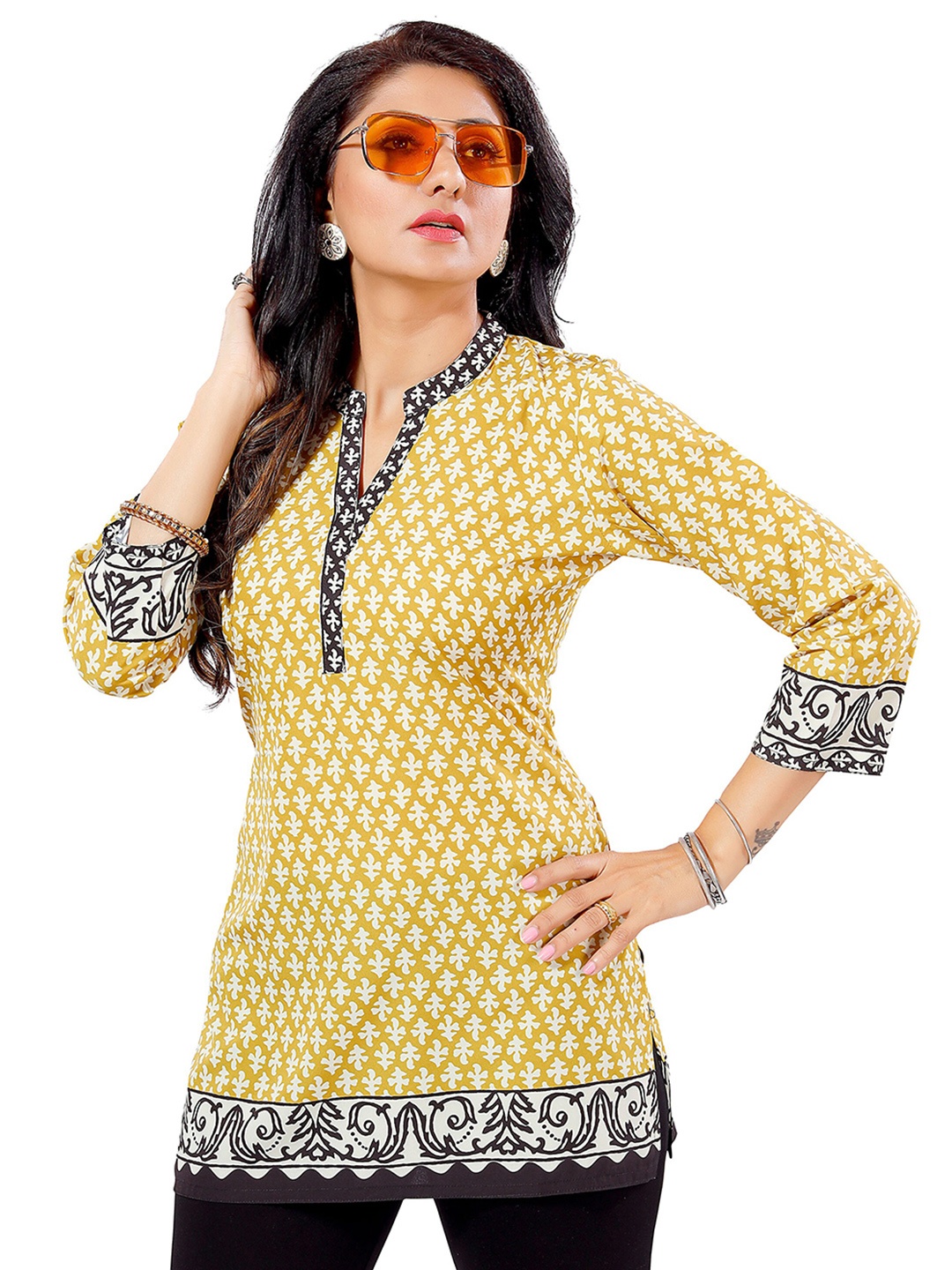 

keshubaba Ethnic Motifs Printed Kurti, Mustard