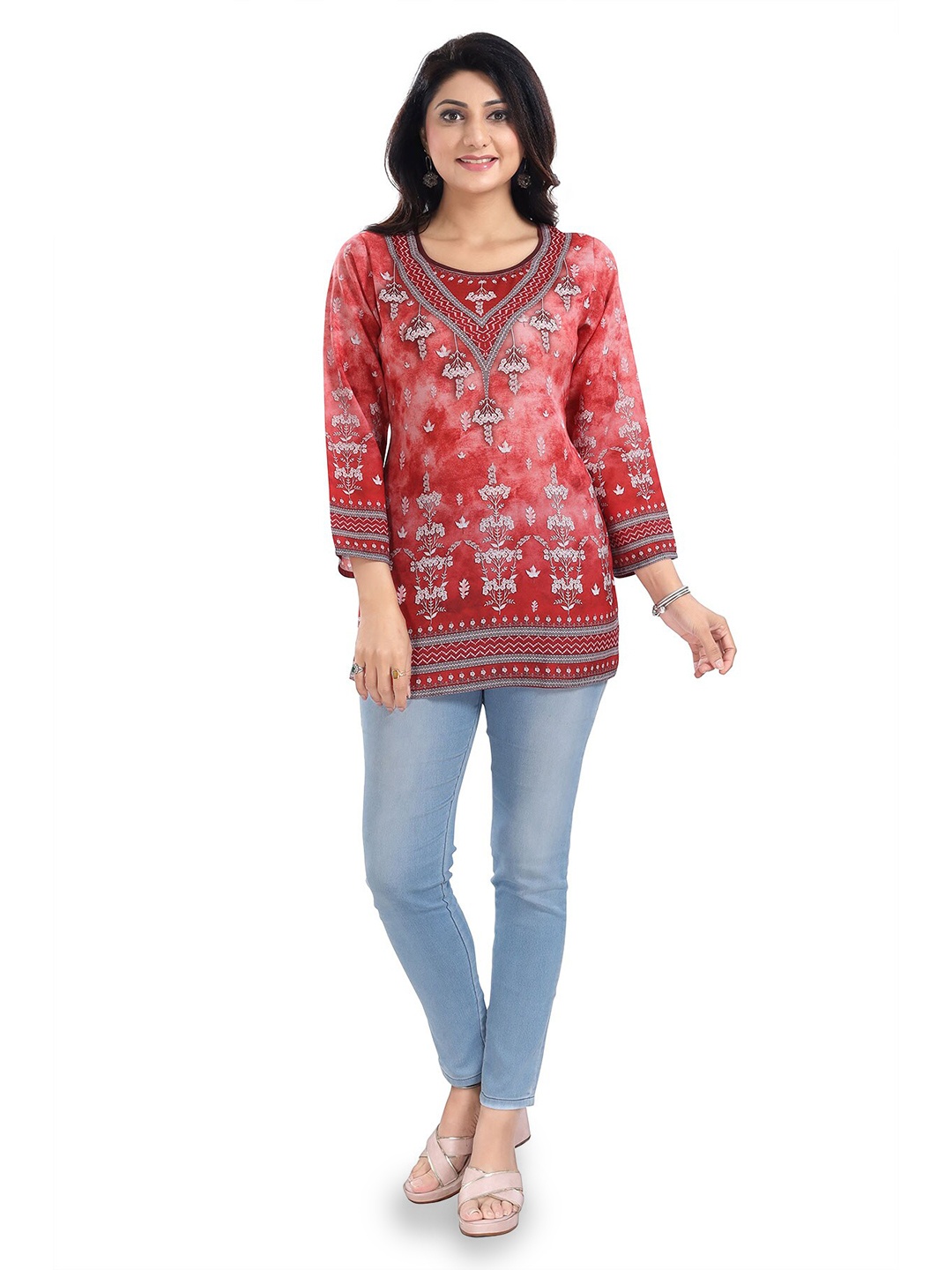 

keshubaba Ethnic Motifs Printed Kurti, Red
