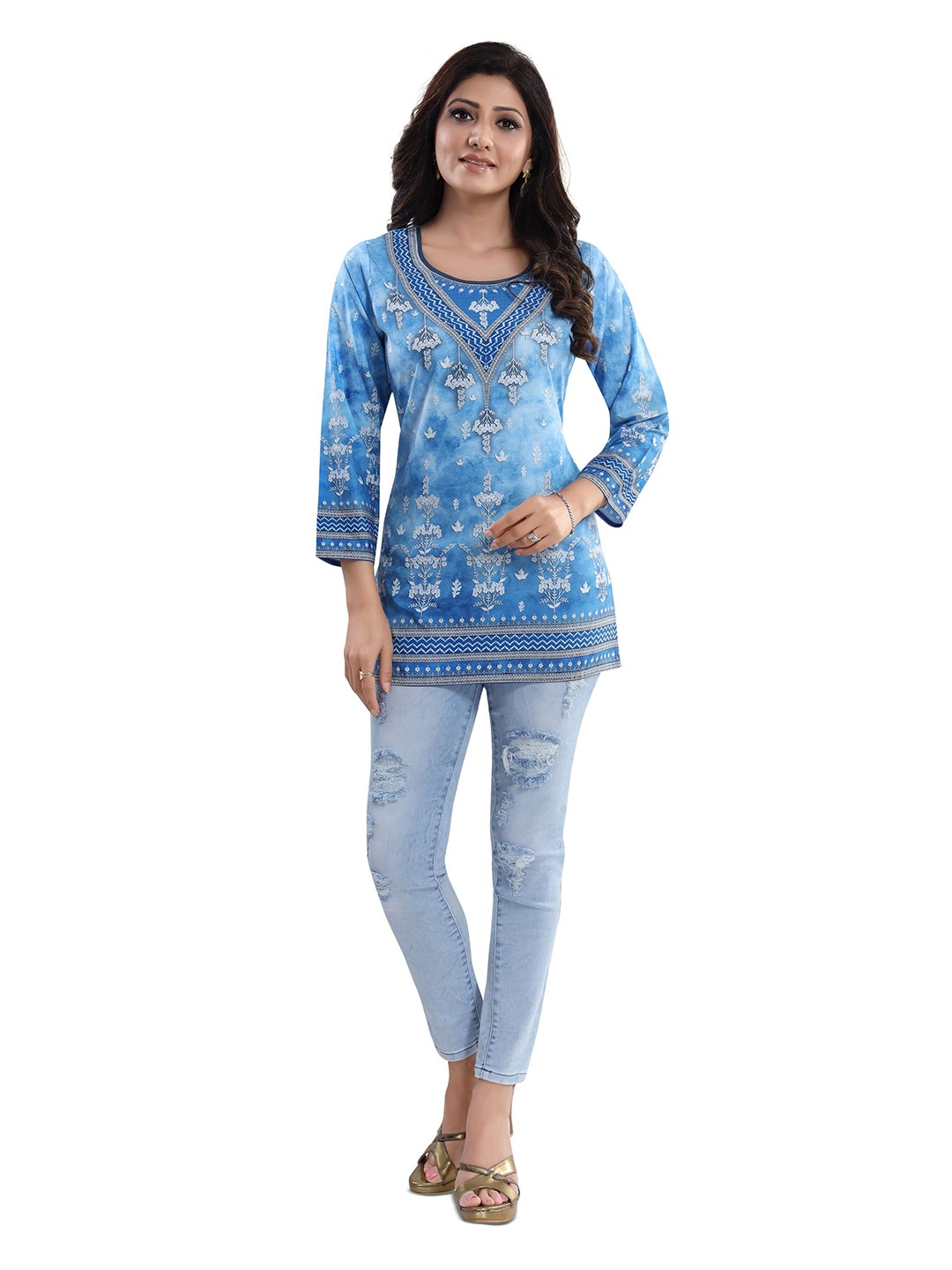 

keshubaba Ethnic Motifs Printed Kurti, Blue