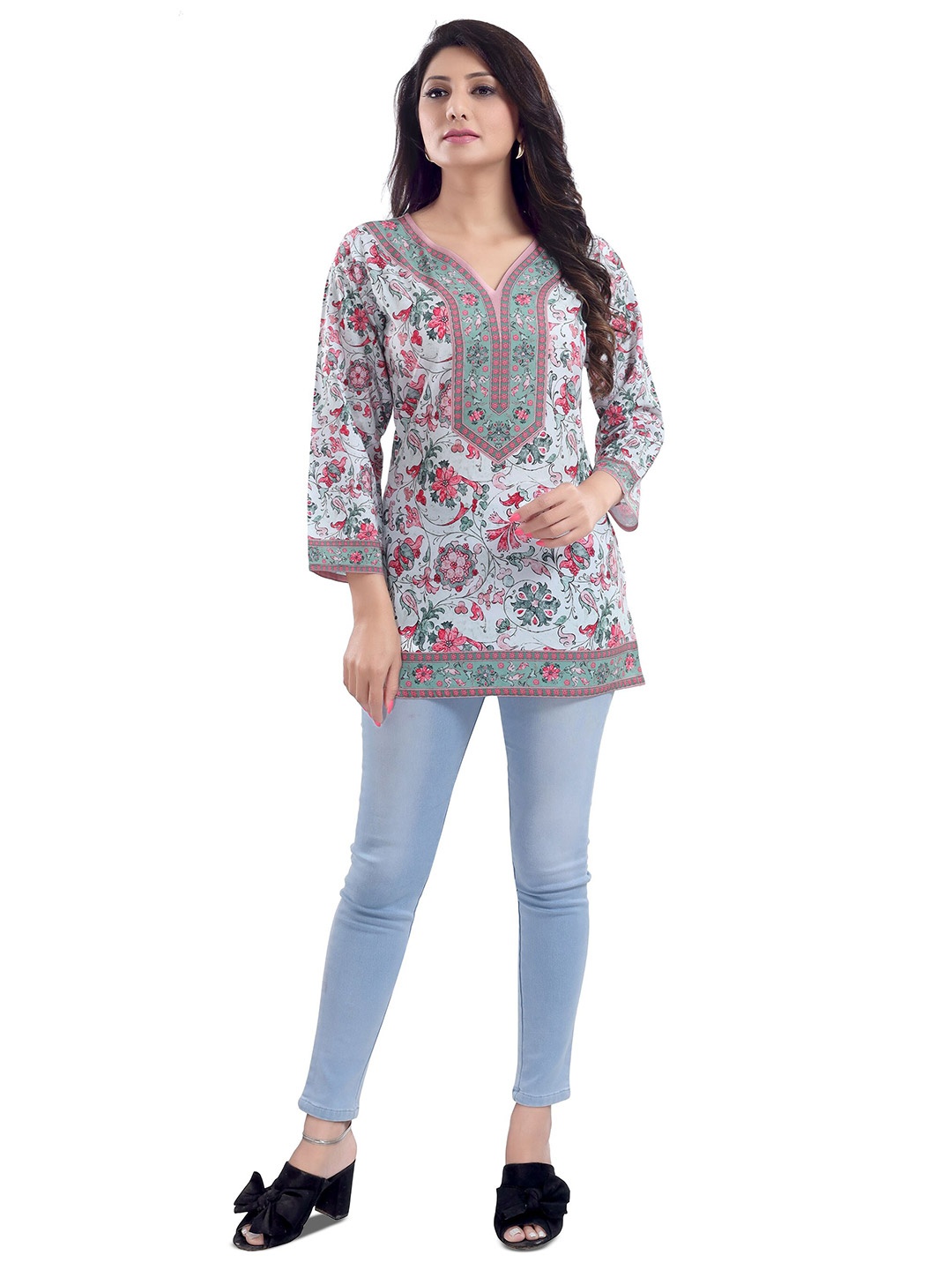 

keshubaba Ethnic Motifs Printed Straight Kurti, Green