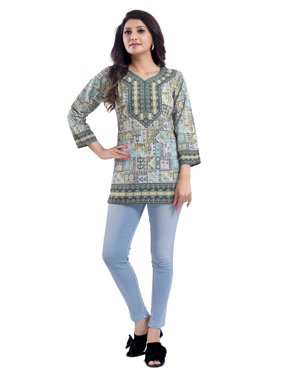 

keshubaba Ethnic Motifs Printed Straight Kurti, Green